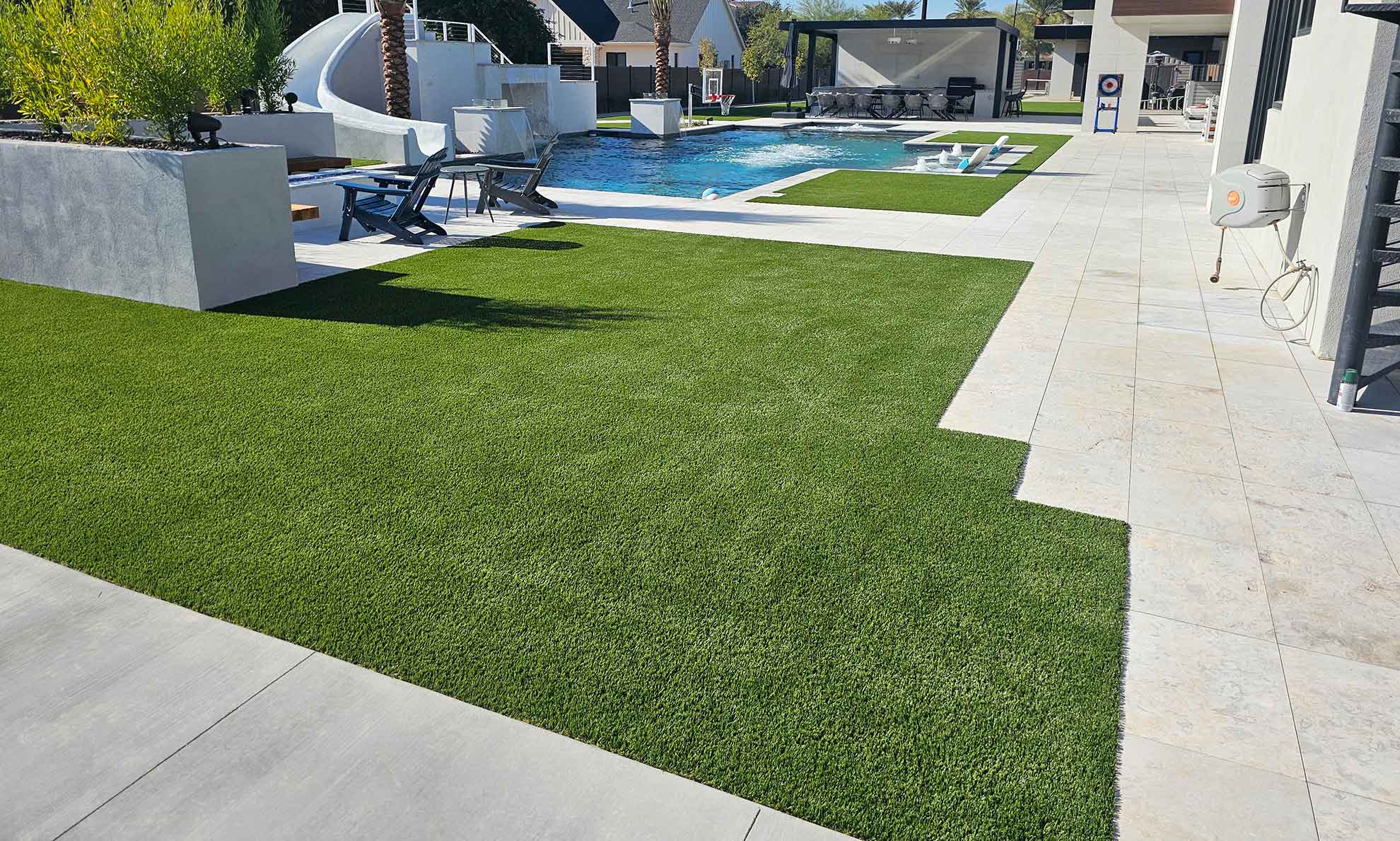 Freshly installed artificial grass on a residential job in Gilbert, Arizona